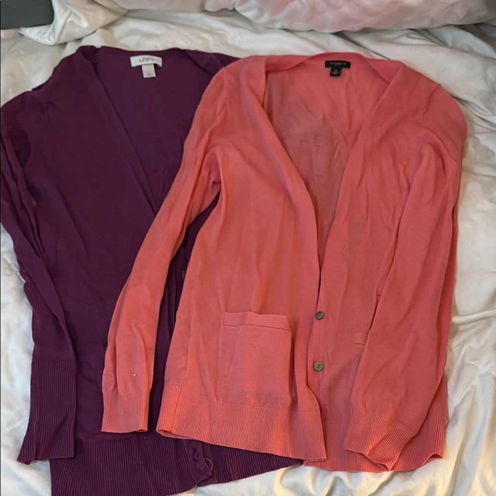 Women's Pink Merino Wool and Purple Cardigan Sweaters